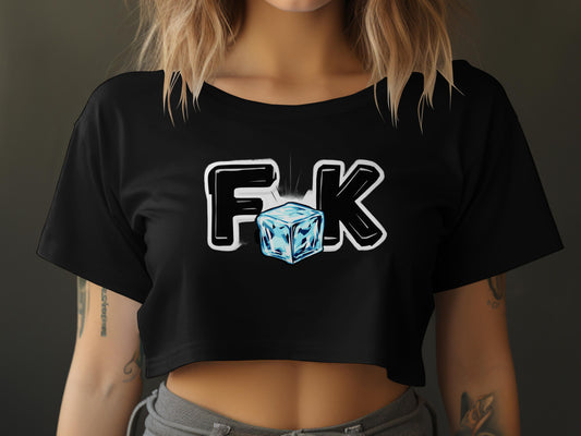 Unique Graphic Ice Cube Design Black Crop Top product