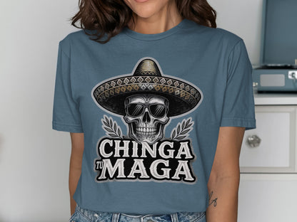 Chinga Tu MAGA Skull Sombrero T-shirt product