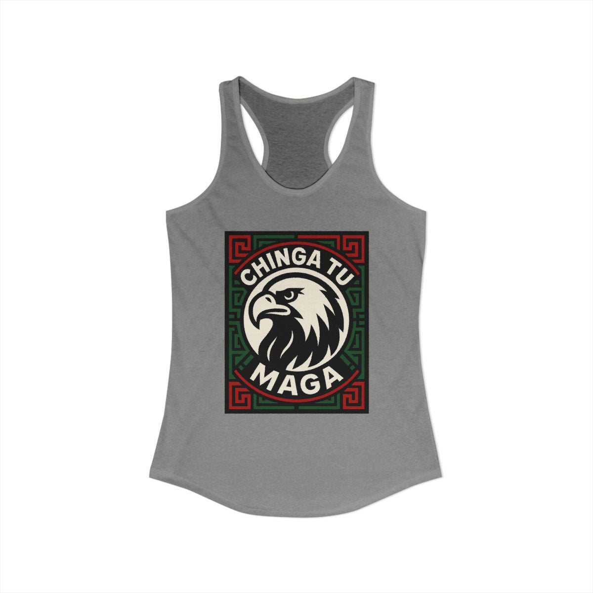 Chinga Tu Maga Gray Eagle Graphic Racerback Tank Top