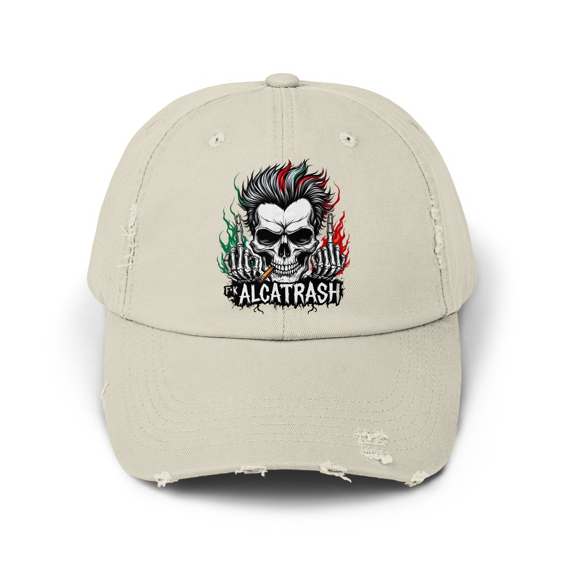 Distressed Cap with Alcatrash Skull Design Hat product