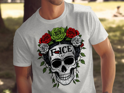 Skull Design T-Shirt With Roses Graphic Tee product type