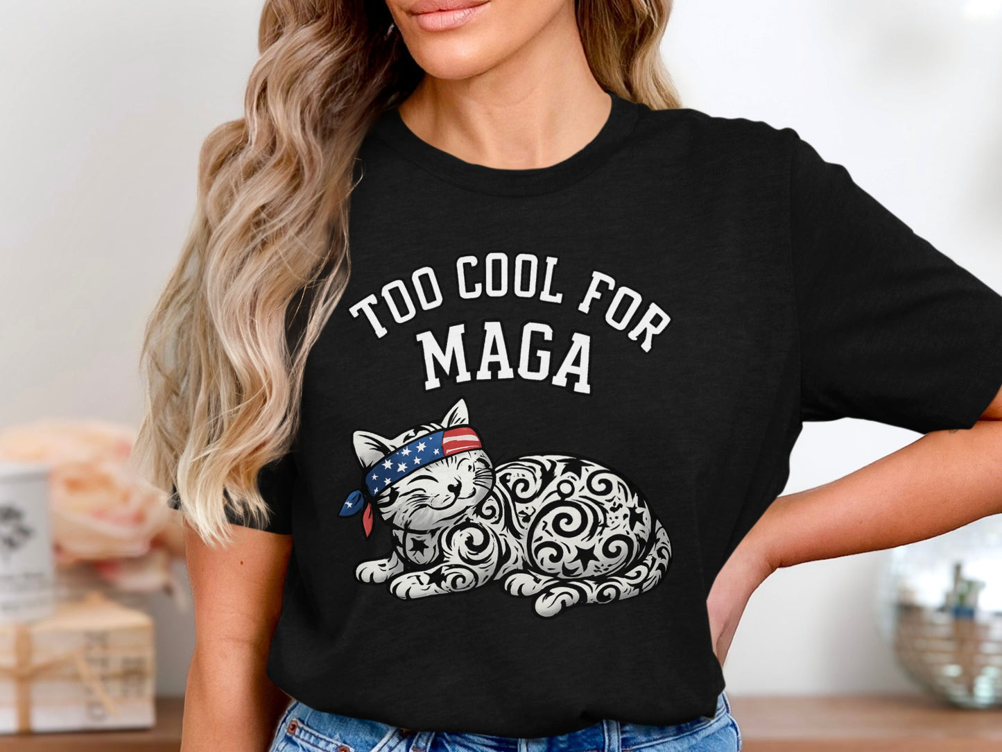 Too Cool for MAGA Patriotic Cat Graphic Tee product