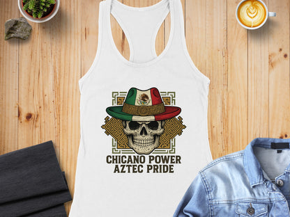 Chicano Power Aztec Pride Skull Graphic Tank Top