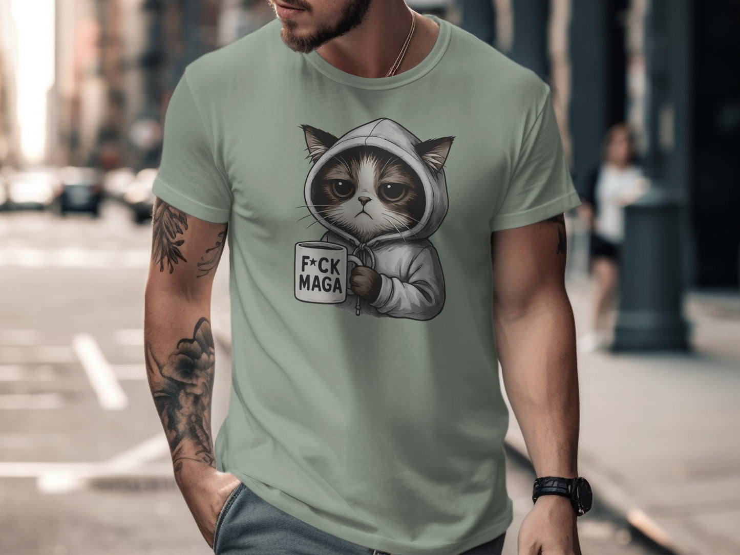 Cute Cat Hoodie Character With FCK MAGA Mug T-shirt