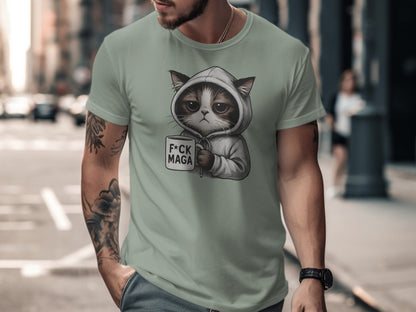 Cute Cat Hoodie Character With FCK MAGA Mug T-shirt