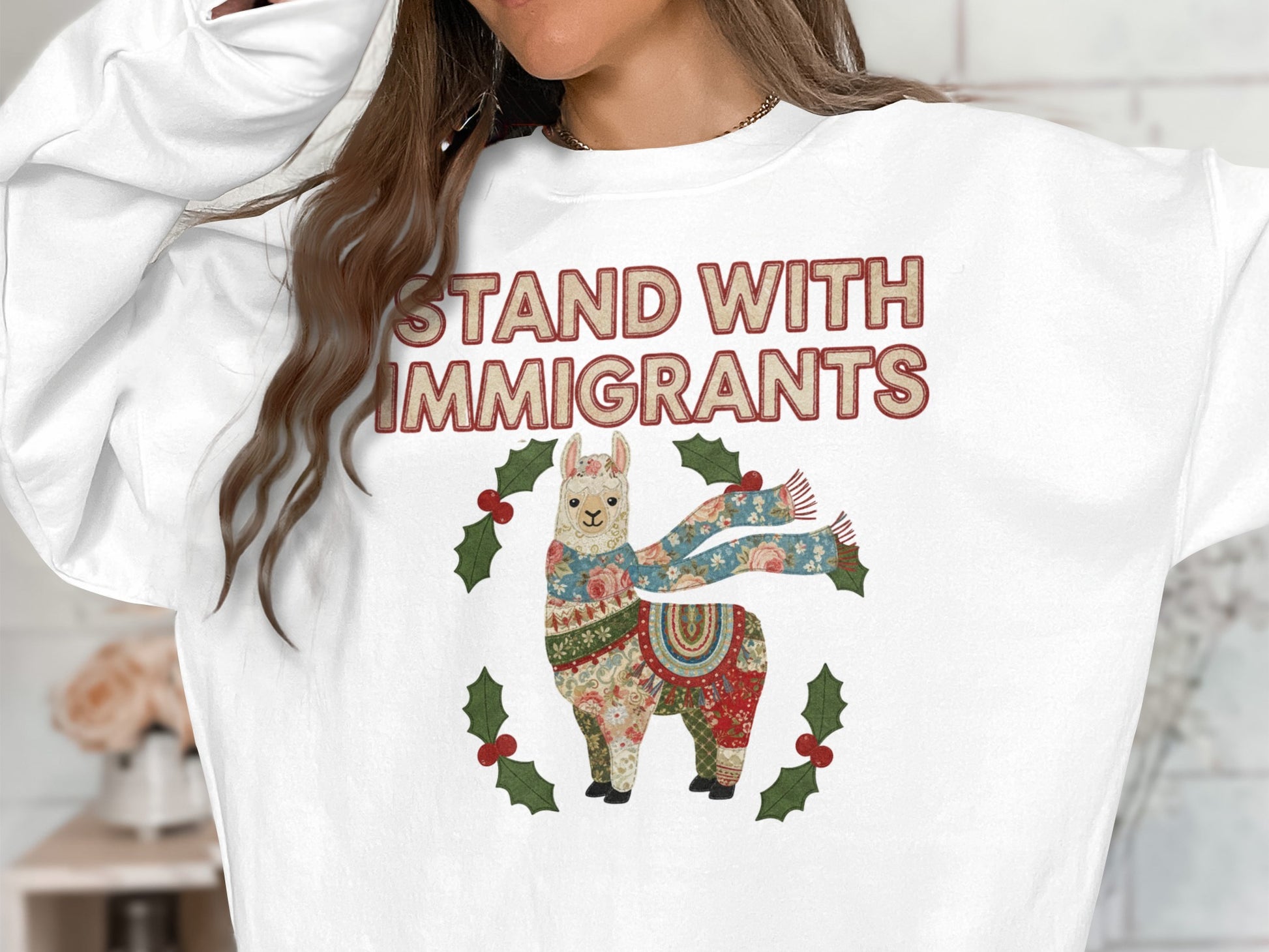 Stand With Immigrants Cute Llama Print Sweatshirt