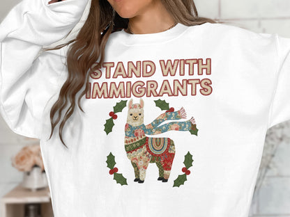 Stand With Immigrants Cute Llama Print Sweatshirt