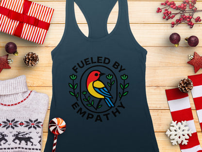 Fueled by Empathy Tank Top with Colorful Bird Design