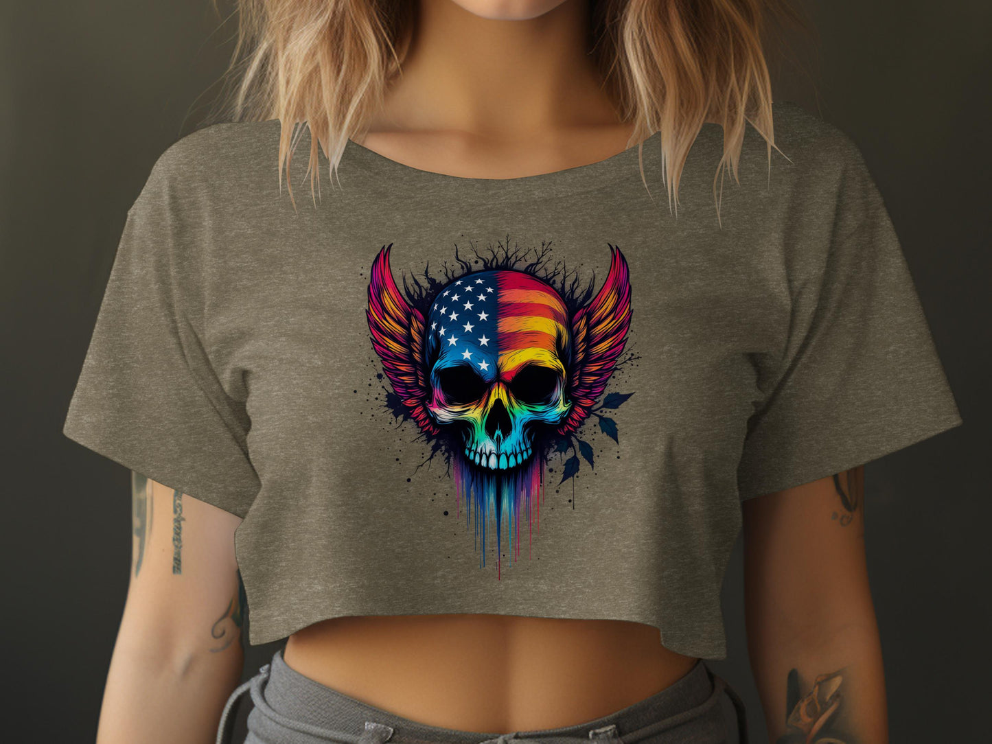 American Flag Skull Print Graphic Crop Top product