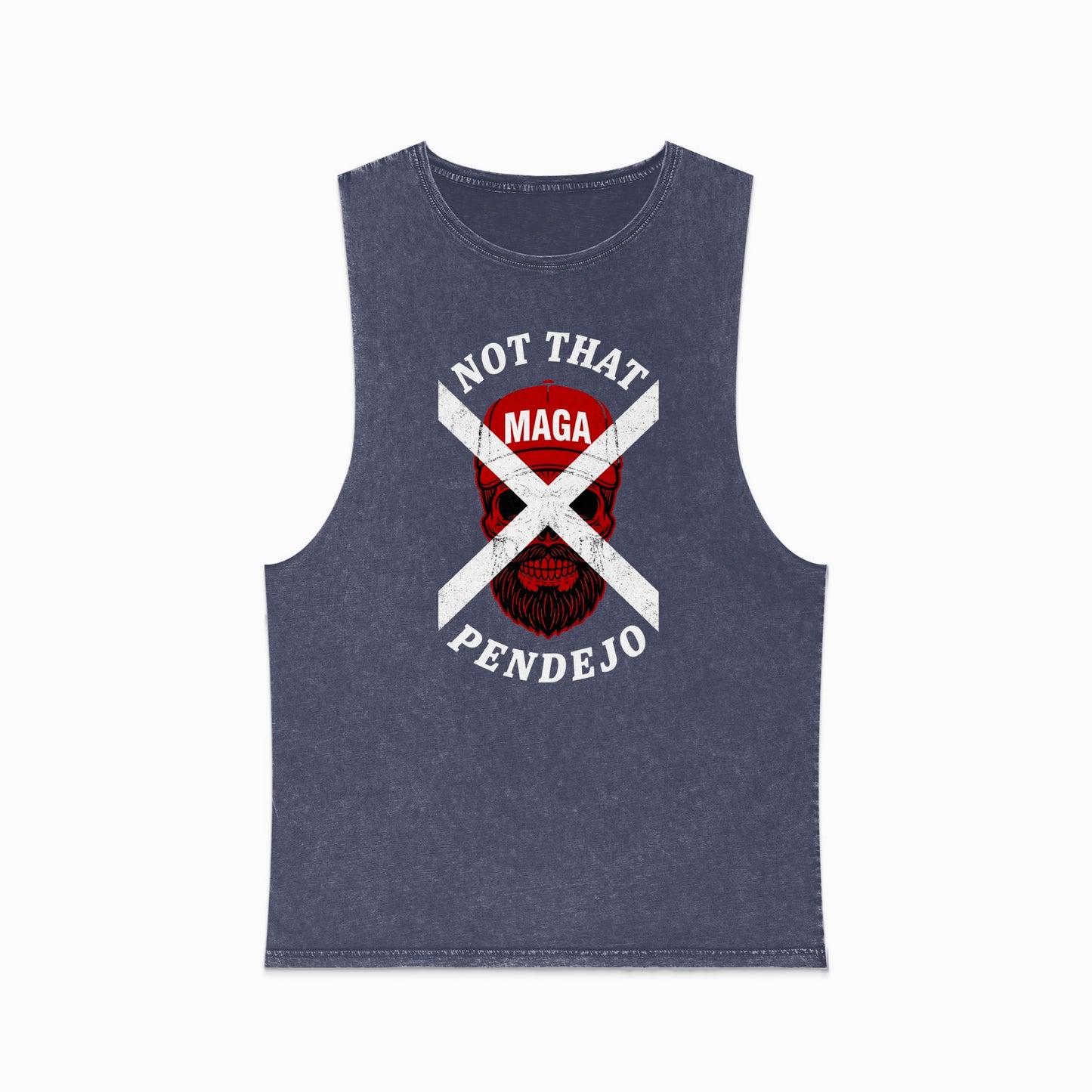 Muscle tank with red skull graphic and text: "NOT THAT MAGA PENDEJO"