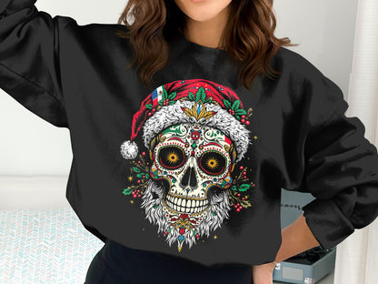 Sugar Skull Santa Christmas Sweater with Festive Design