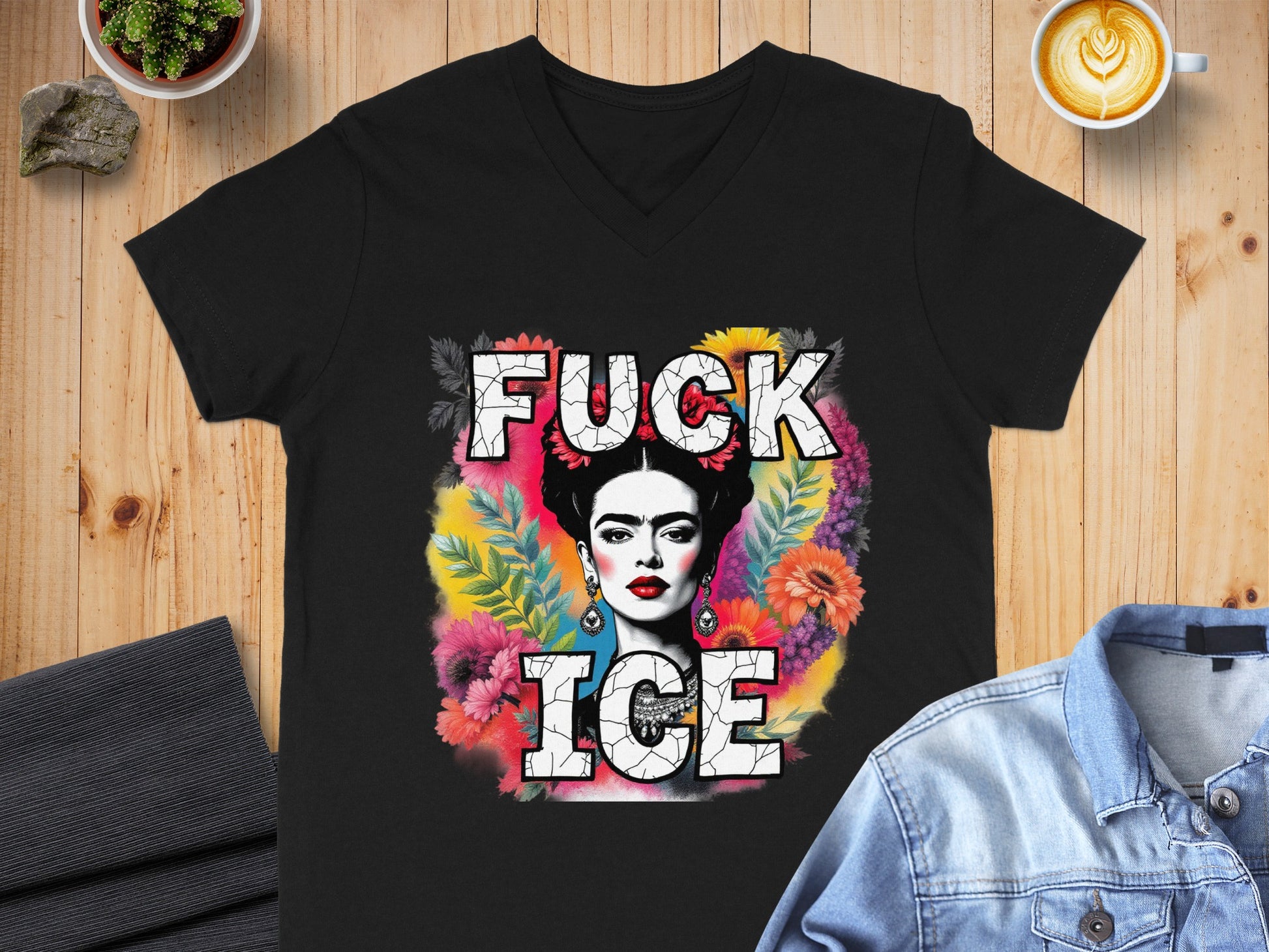 Vibrant Floral Frida With Bold Text Graphic Shirt