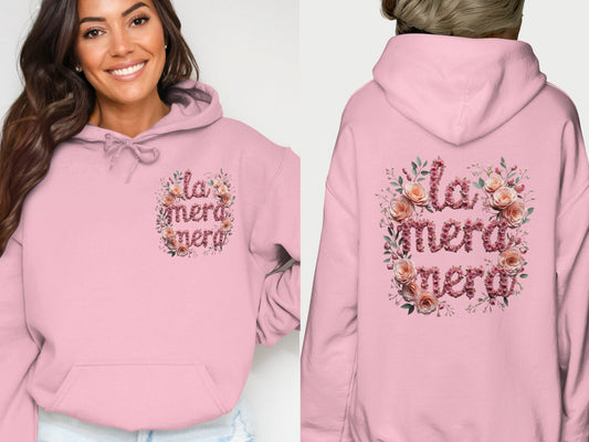 Cozy Pink La Mera Mera Floral Print Hoodie product
