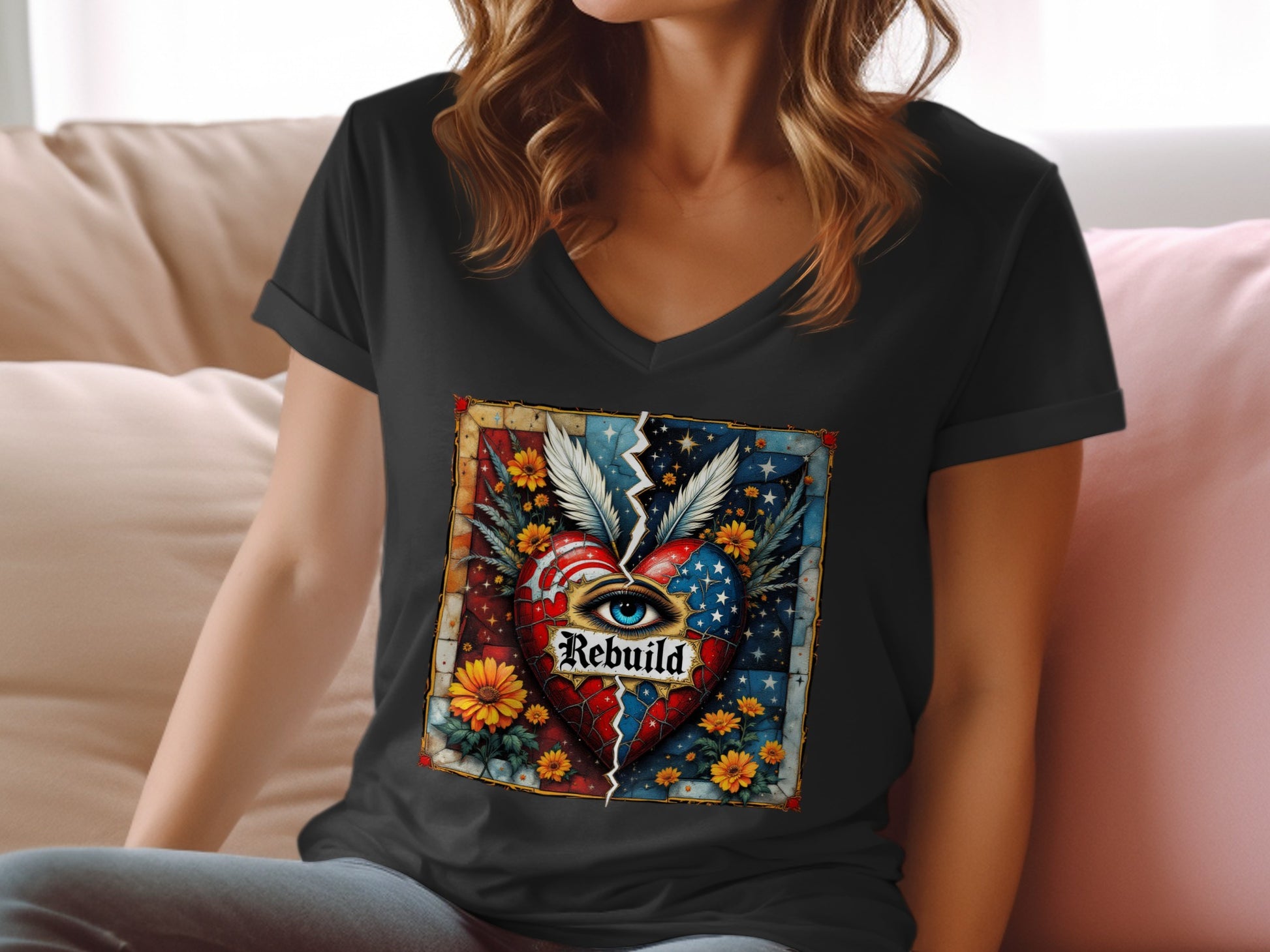 Rebuild Heart Eye and Flowers Graphic T-Shirt product type