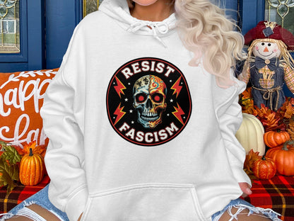Resist Fascism Graphic Dark Skull Hoodie product