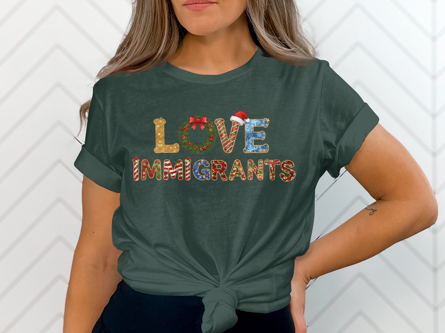 Love Immigrants Colorful Letters Festive Design Shirt