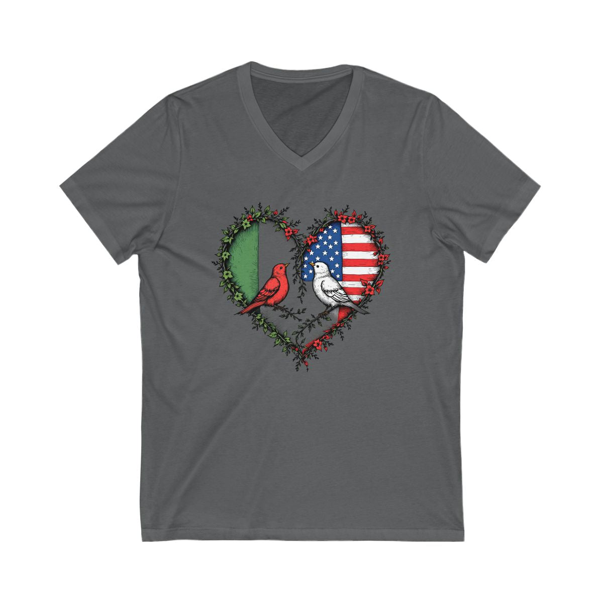 Heart Shaped Design with Birds on V-Neck Shirt product type
