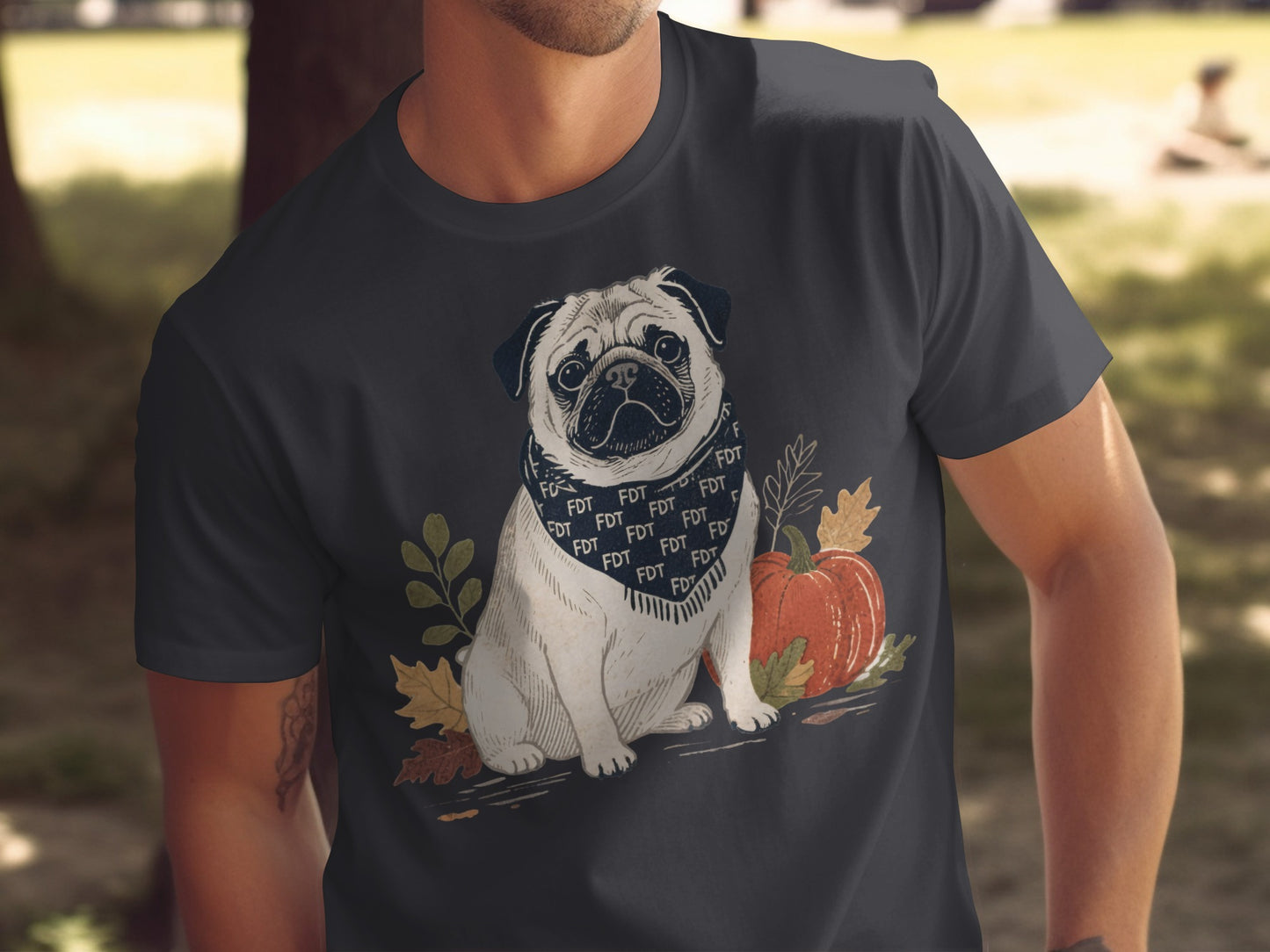 Adorable Pug in Autumn Theme T-Shirt for Dog Lovers