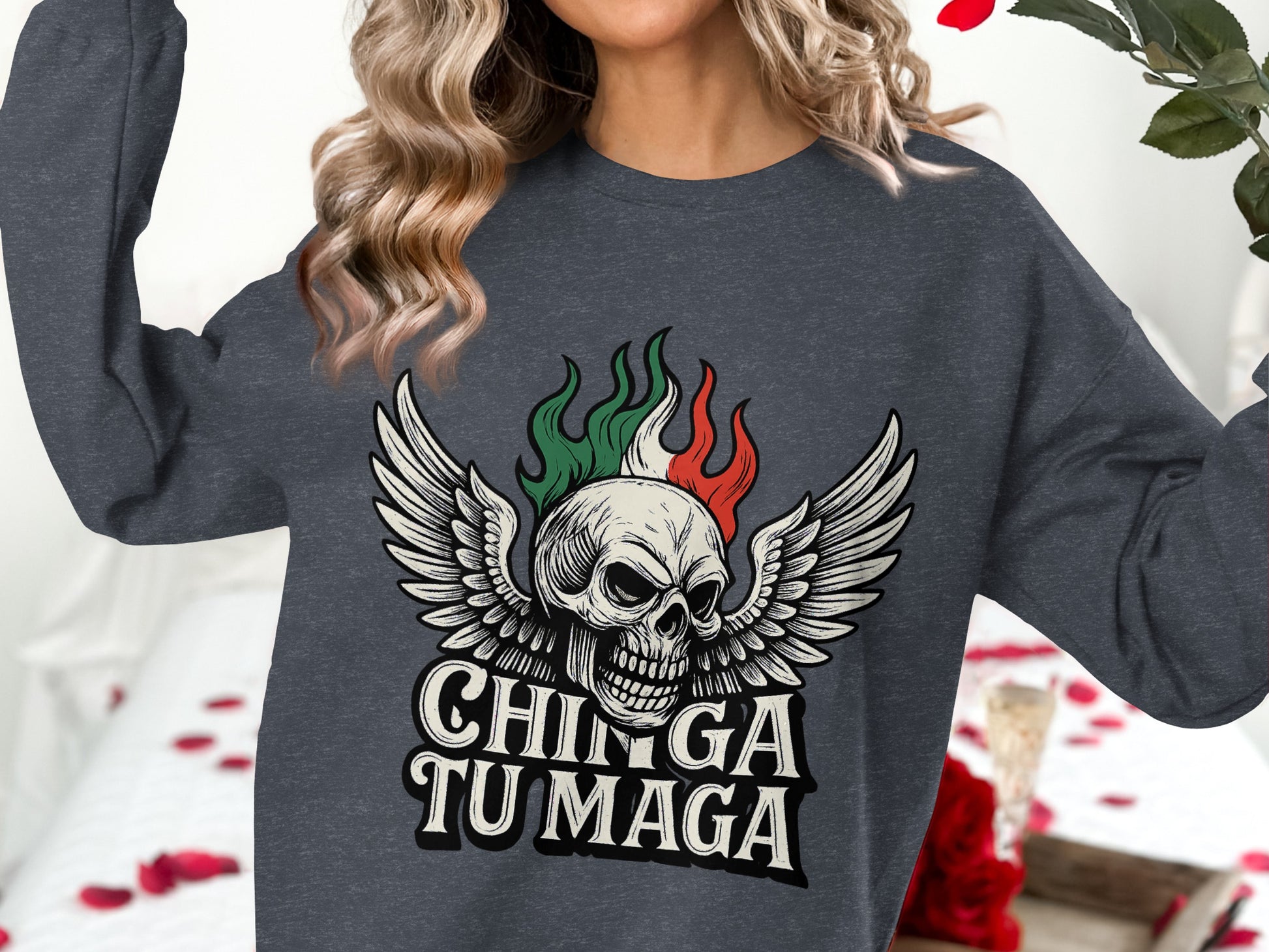 Winged Skull Chinga Tu Maga Graphic Sweatshirt product type