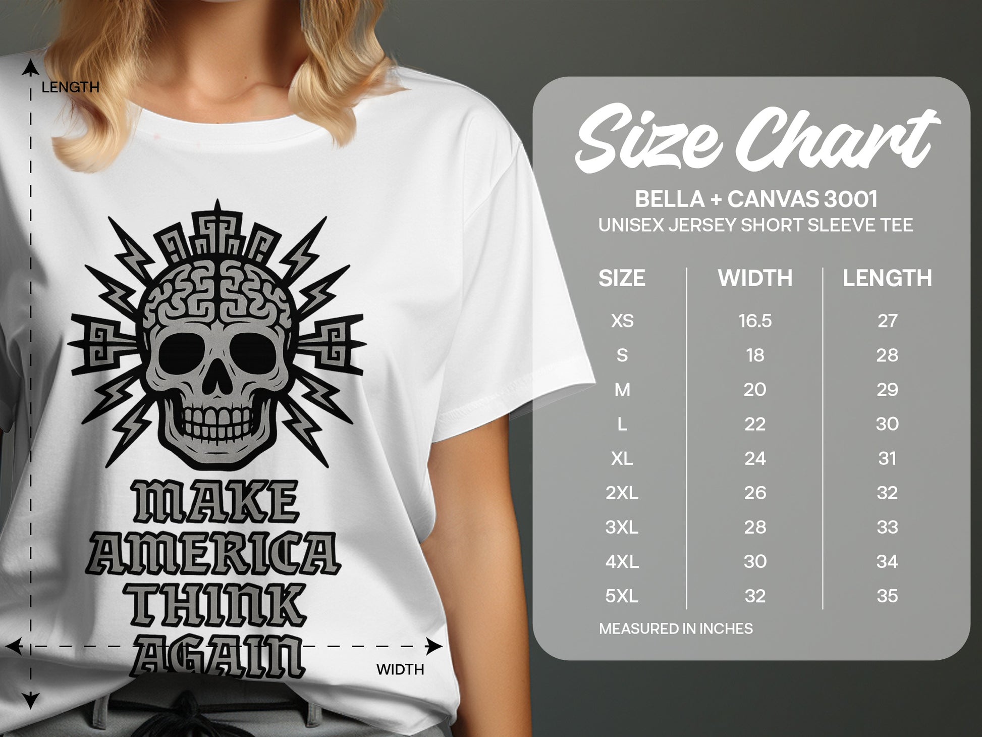 Sketch Style Skull Design Make America Think Again Tee