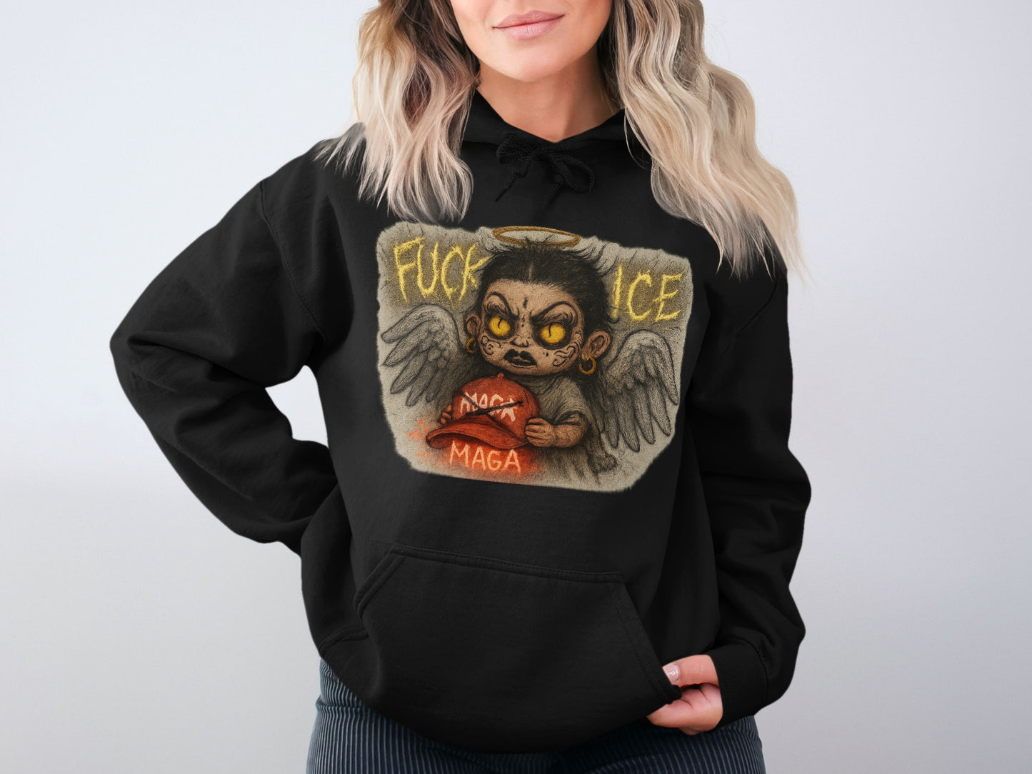 Fuck ICE Angel Demon Hooded Sweatshirt product type