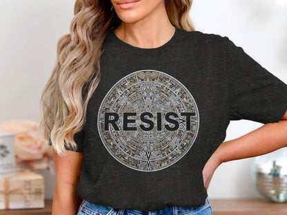 Unique RESIST Graphic Aztec Circle T-Shirt product
