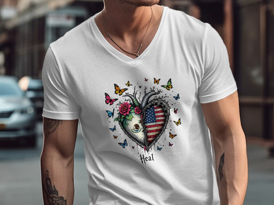 Heart Shaped American Flag with Skulls and Butterflies product type