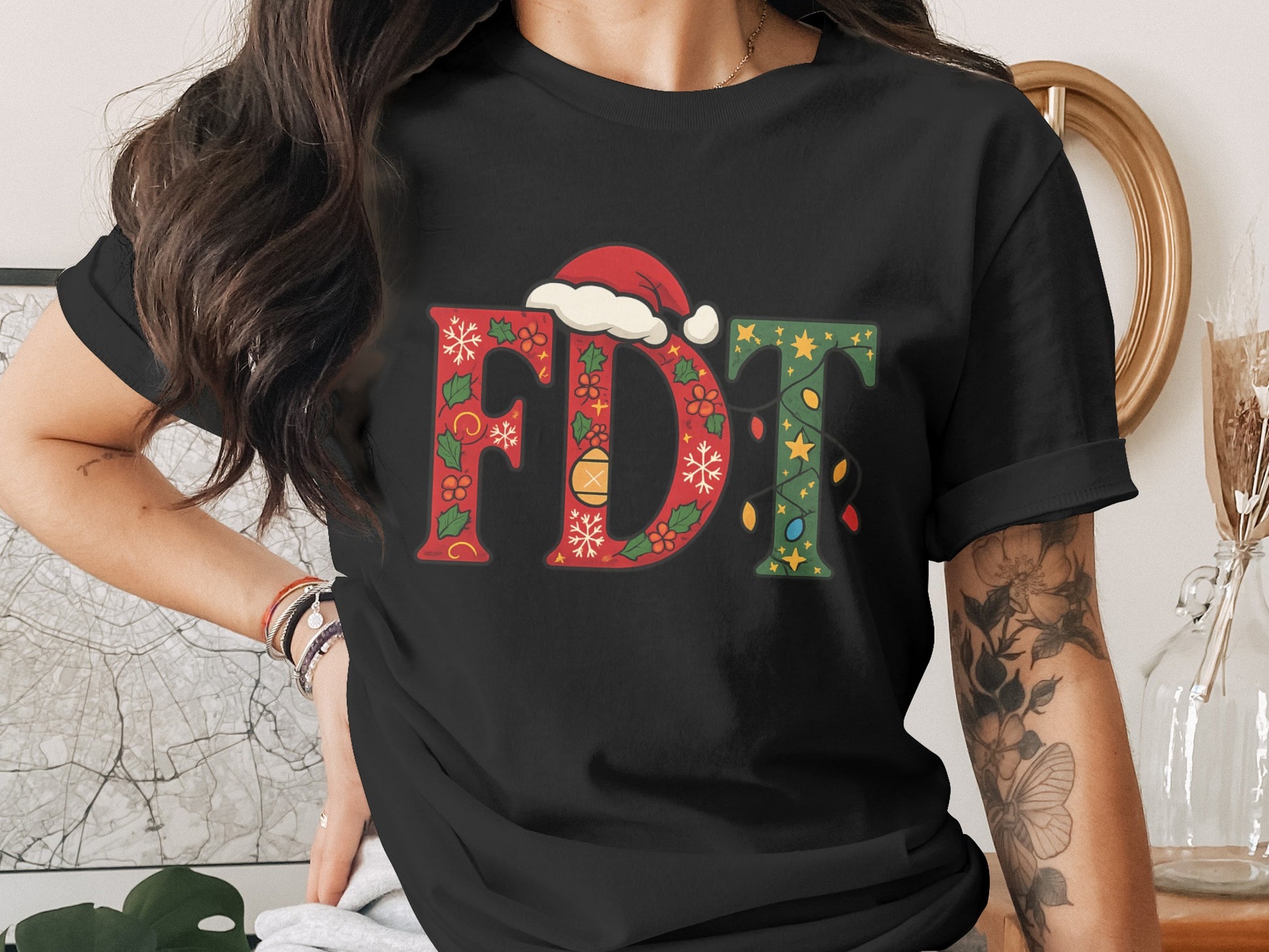 Festive Holiday FDT T-Shirt with Christmas Hat Design