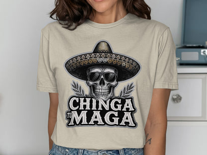 Chinga Tu Maga Skull with Hat Graphic T-shirt product type