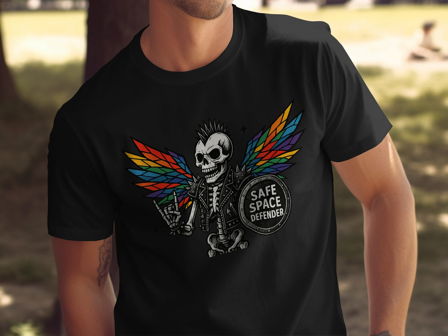 Colorful Punk Skull Safe Space Defender T-Shirt