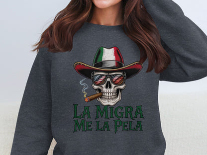 La Migra Me La Pela Skull Cowboy Hat Sweatshirt product