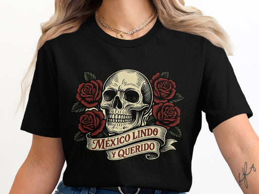 México Lindo y Querido Skull Roses Graphic T-shirt