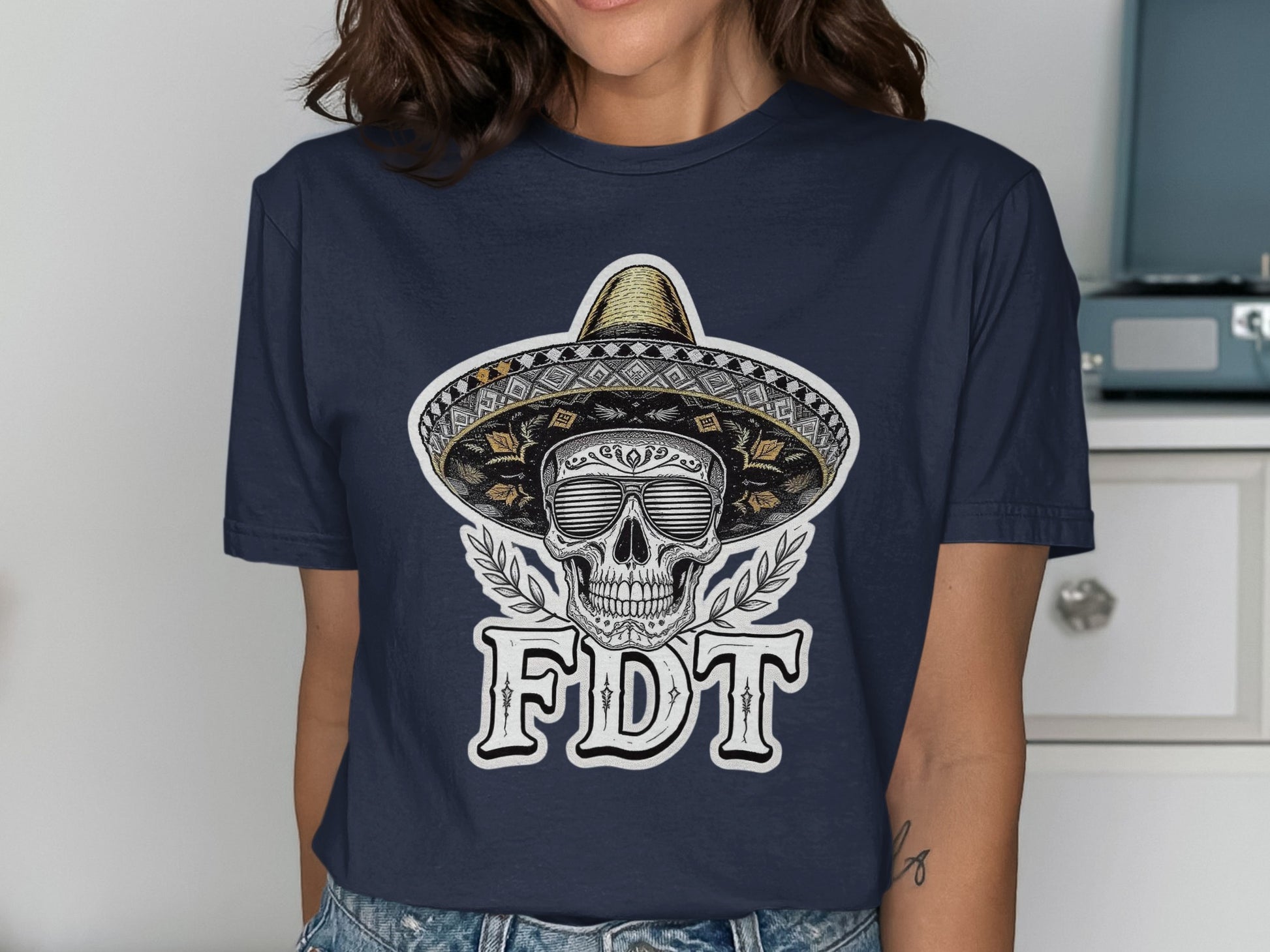 Mexican Skull Graphic Tee for Casual Fashion product type