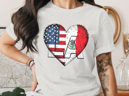 LA Heart American and Mexican Flag Design T-shirt product