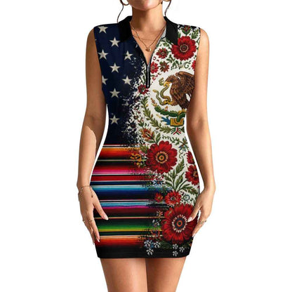 Two Flags, One Heart  USA/Mexico Rose Dress" · "Mi Cultura Dress — USA  México Sleeveless Bodycon
