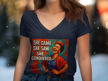 She Came She Saw She Conquered V-neck T-shirt product