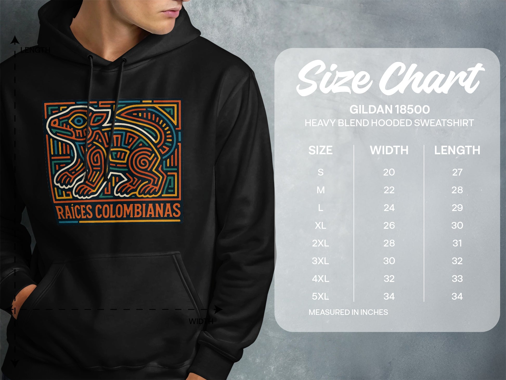 Raíces Colombianas Gildan 18500 Black Hooded Sweatshirt product