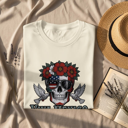 Viva Mexico Skull with Flowers and Doves T-Shirt product