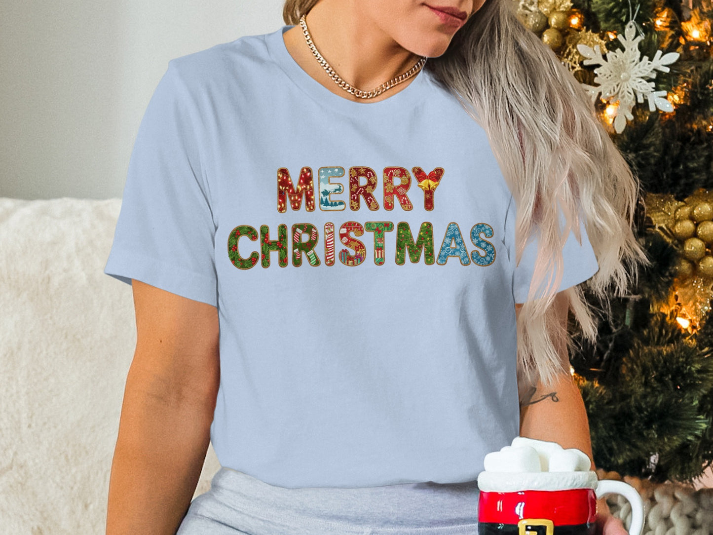 Festive Merry Christmas Lettering Holiday Shirt