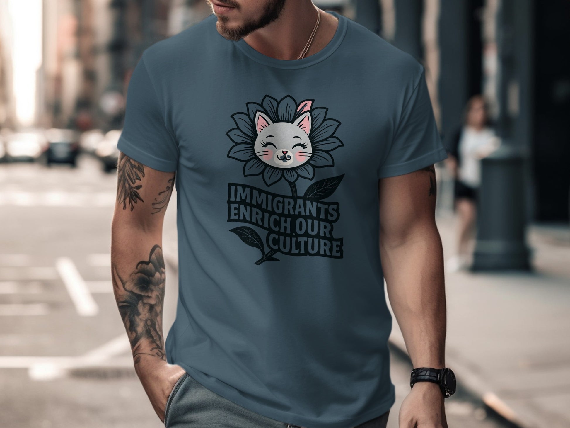 Immigrants Enrich Our Culture Cat Flower Shirt