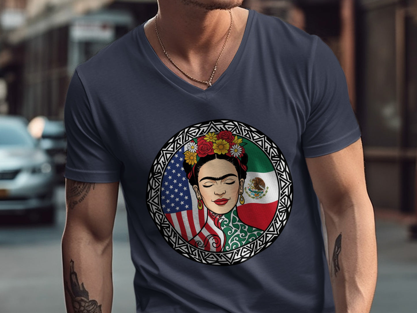 Artistic Portrait with Flags Graphic T-shirt