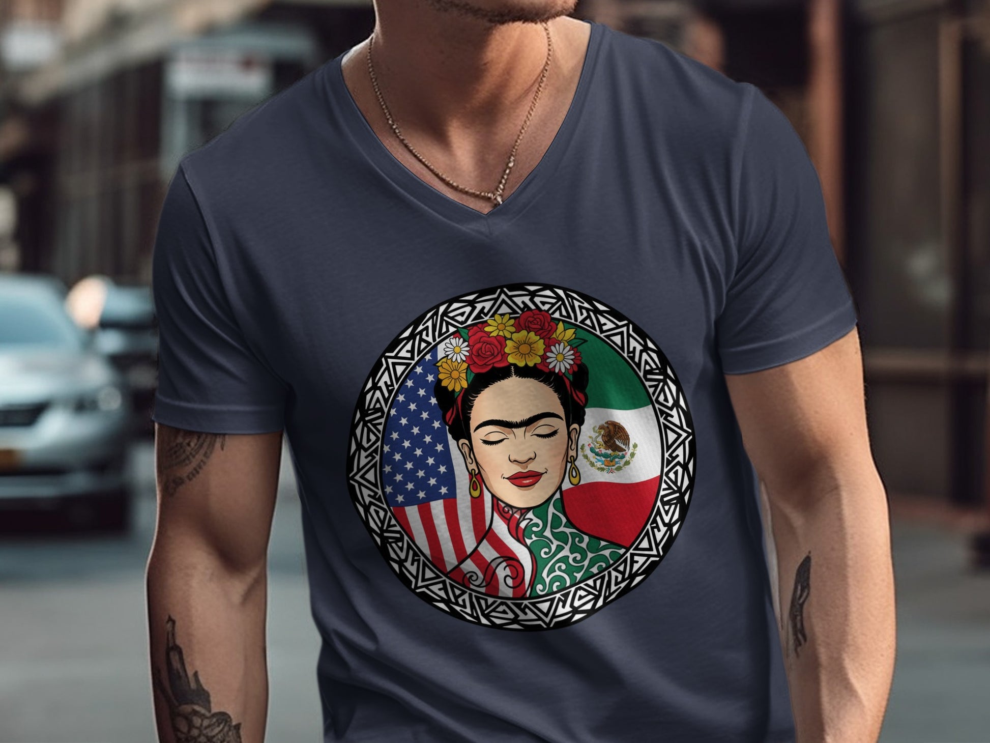 Artistic Portrait with Flags Graphic T-shirt