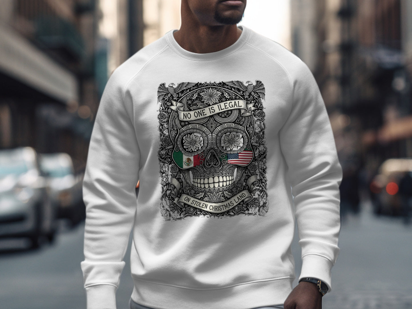 No One Is Illegal Skull Design Sweatshirt