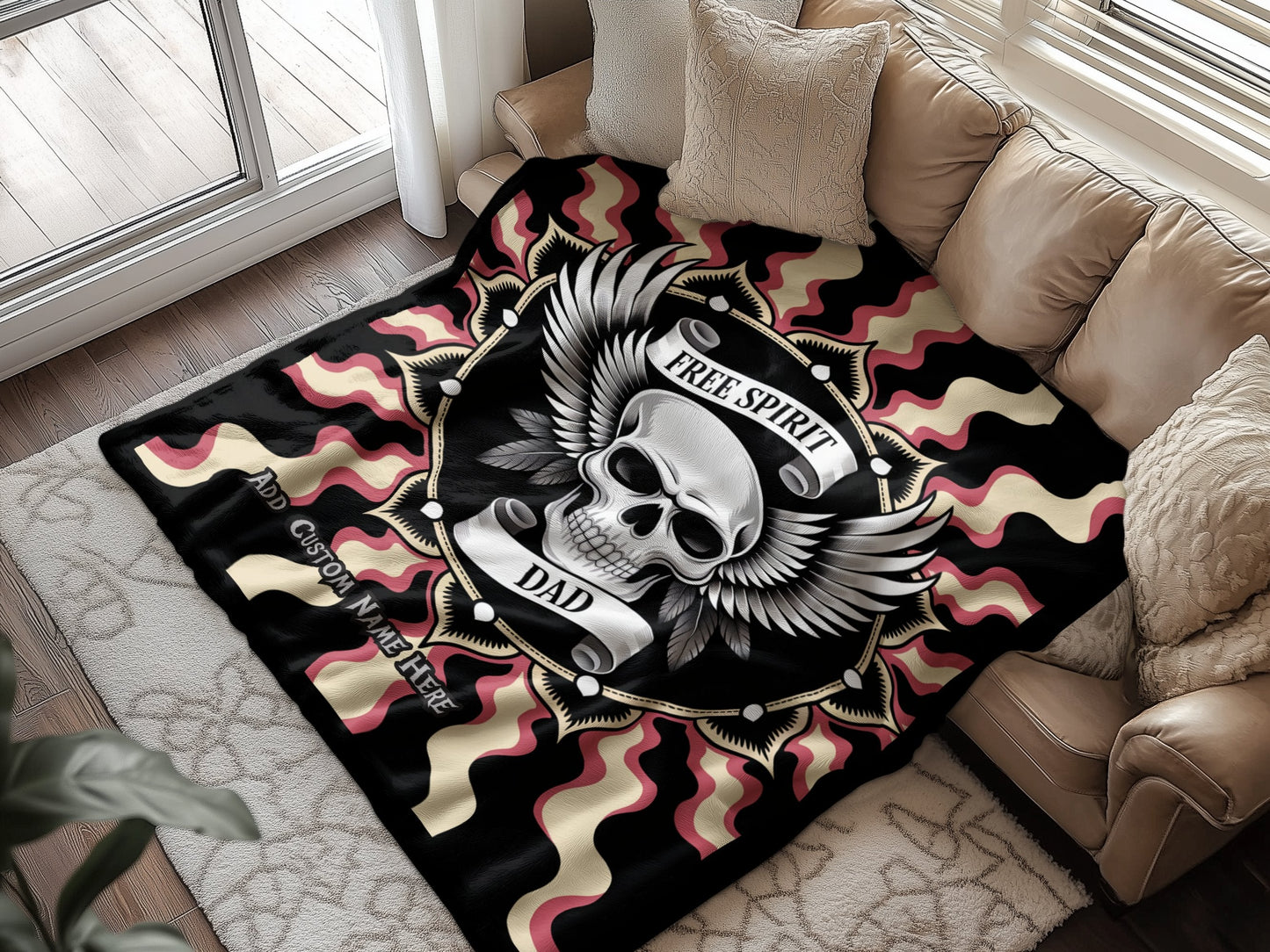 Free Spirit Dad Skull and Wings Fleece Blanket product
