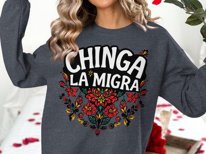 Chinga La Migra Floral Design Sweatshirt product type