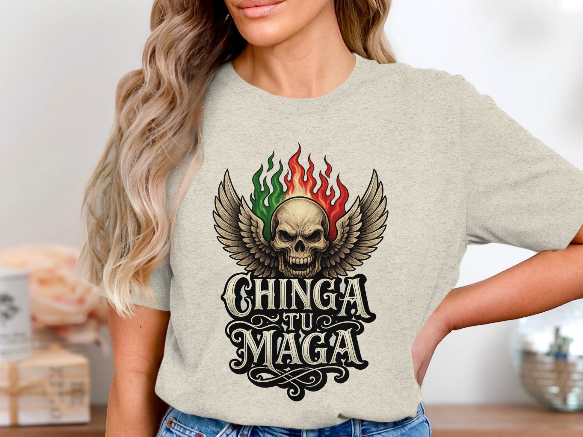 Chinga Tu Maga Winged Skull Graphic Tee shirt product type