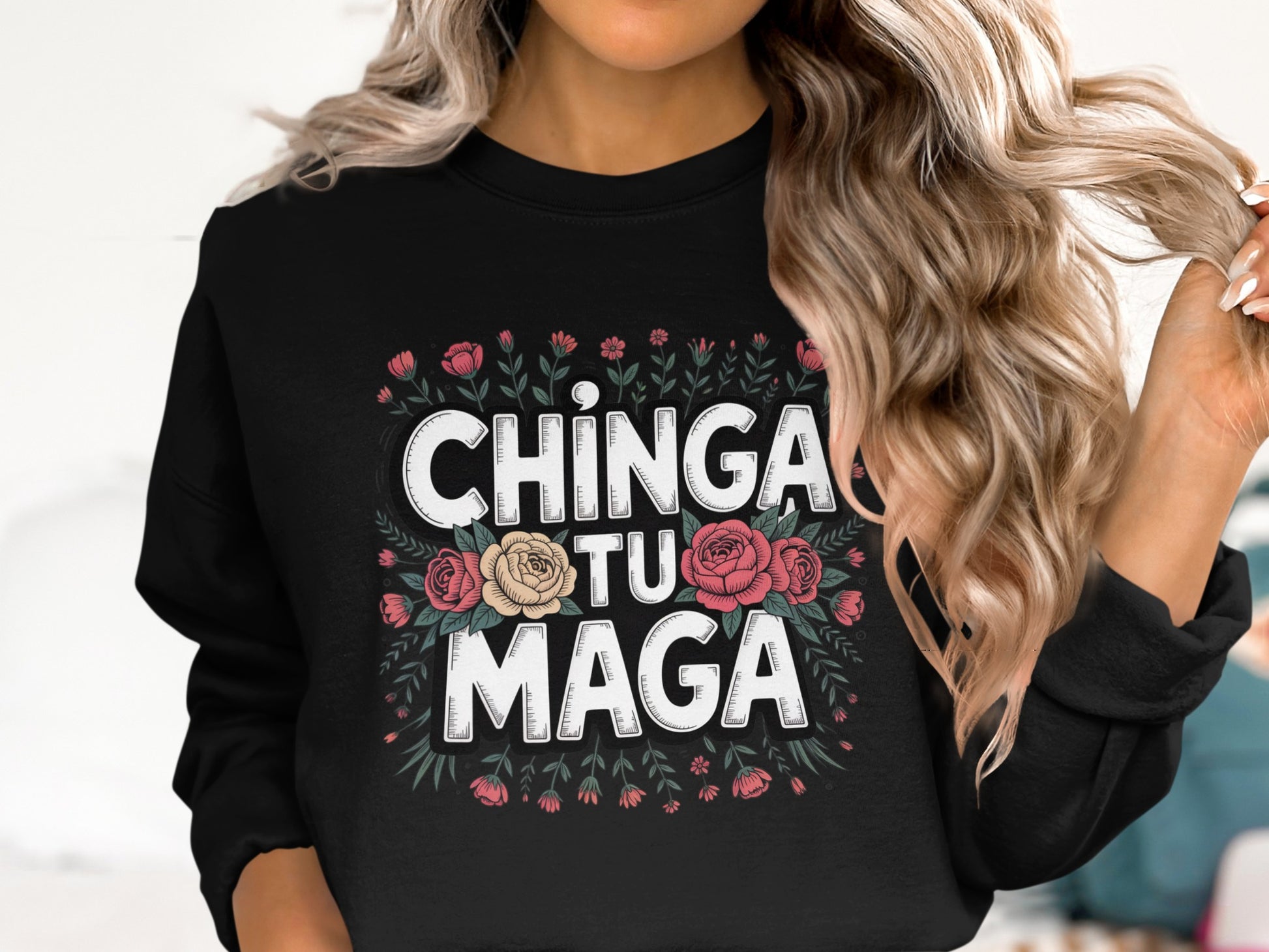 Ching A Tu Maga Floral Design Black Sweatshirt product type