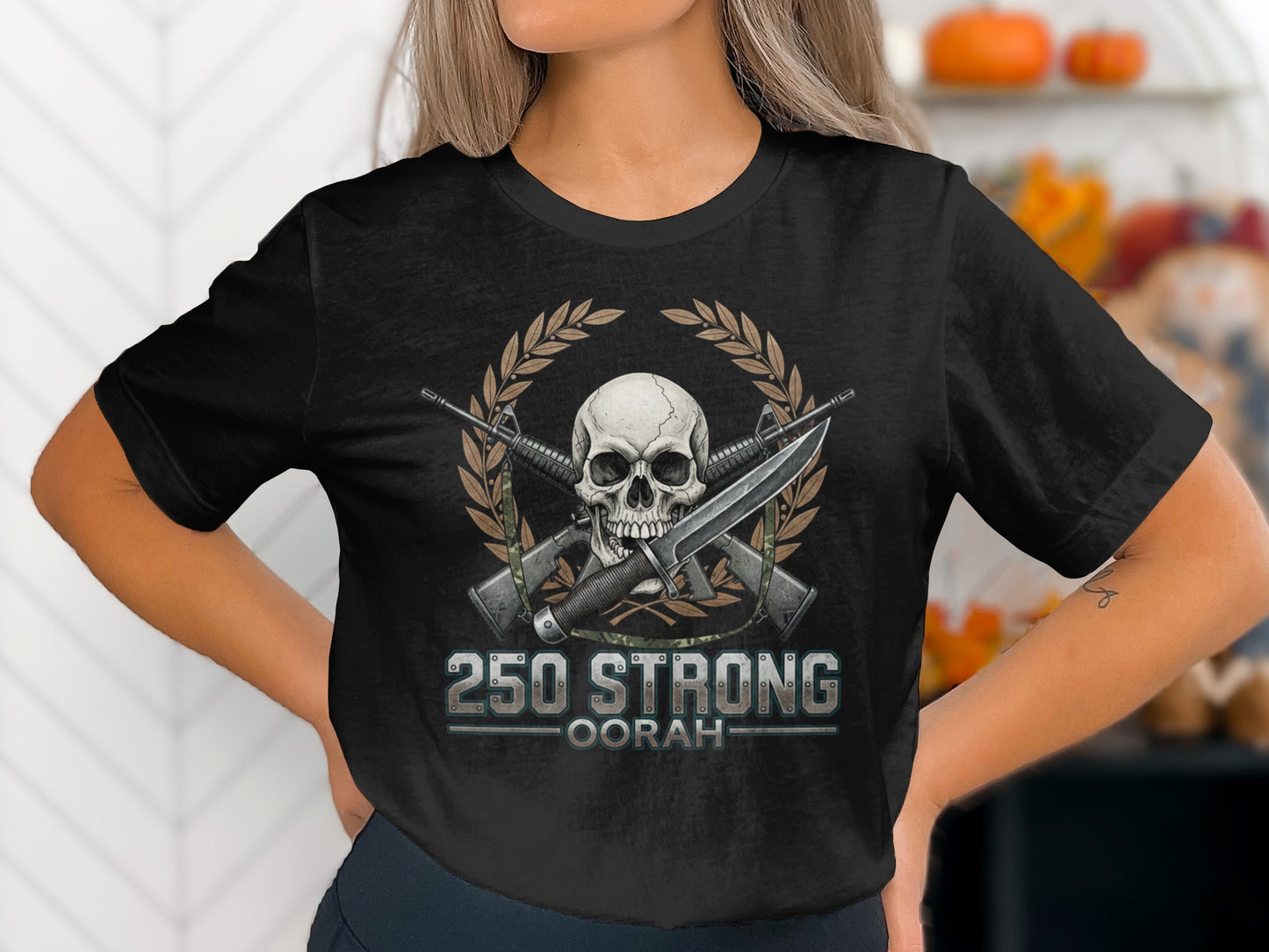 250 Strong Oorah Skull and Weapons T-shirt