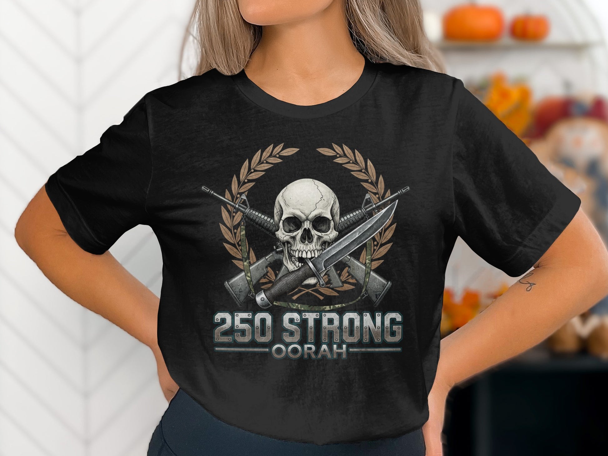 250 Strong Oorah Skull and Weapons T-shirt