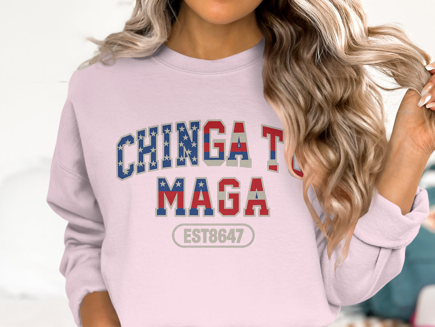 CHINGA TU MAGA EST8647 Sweatshirt with Bold USA Graphics